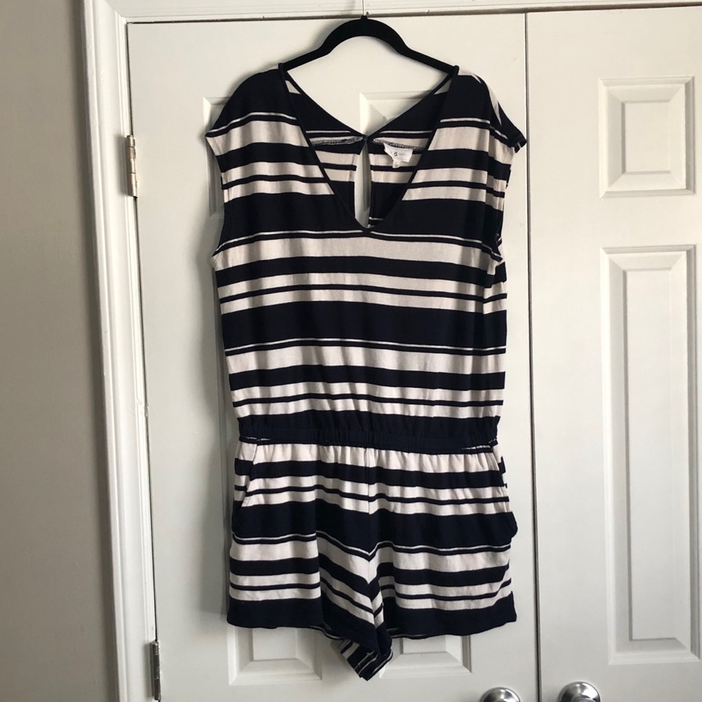 Lou & Grey Navy/White Striped Romper with Pockets